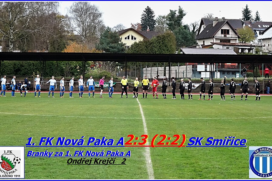 10.28 - 1. B třída sk. A - N.Paka - Smiřice Václav Horák (domácí): Těžko se tento zápas hodnotí. Chtěli jsme ho zvládnout, ale hrubé chyby obrany dovolili hostům...